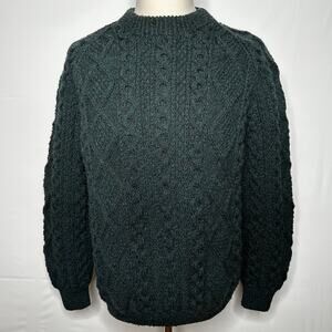 Standun fishermans sweater Ireland wool green chunky cable hand knit approx. M